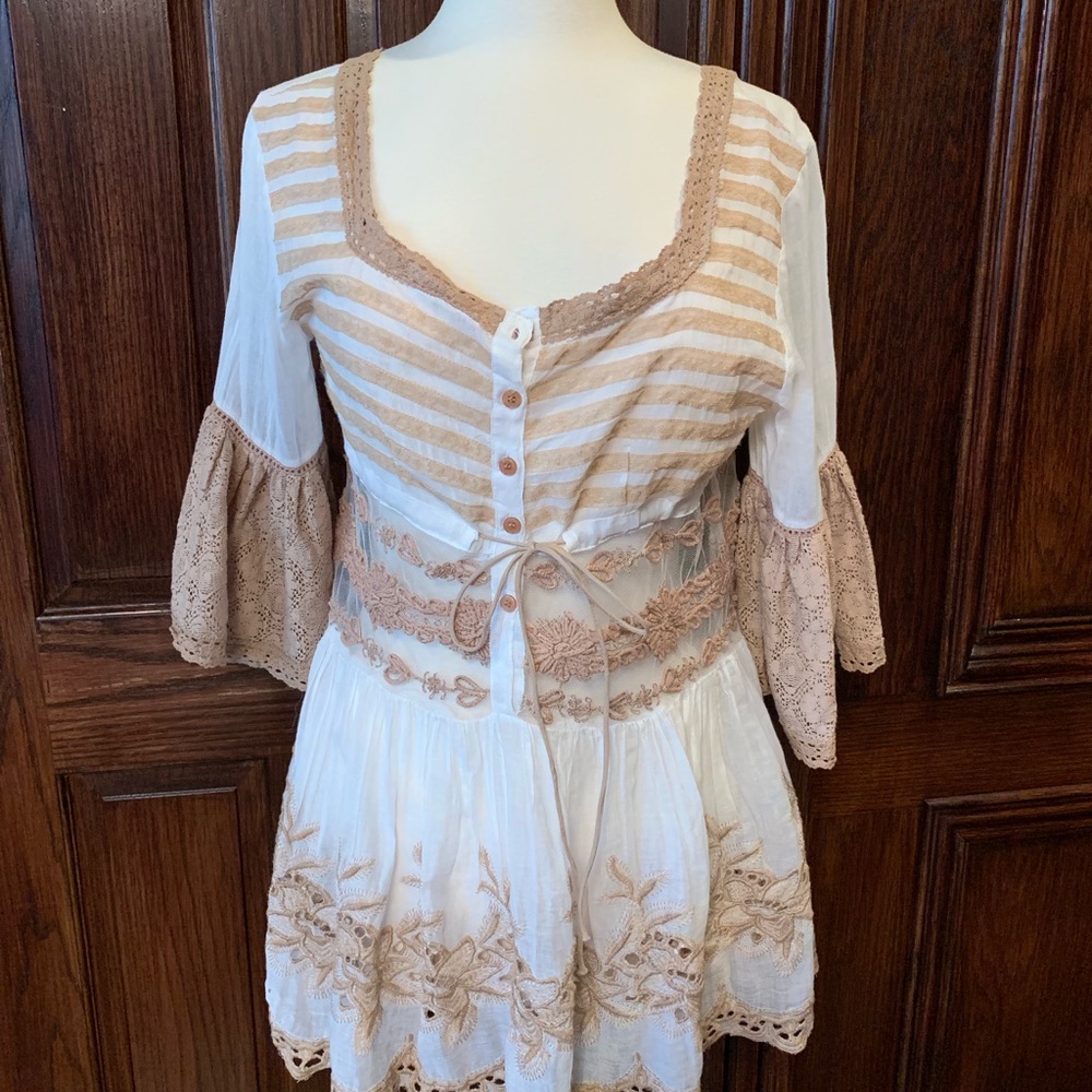 antica sartoria beautiful lace and linen tunic top